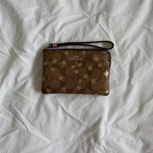 Coach Brown Wristlet with Gold Stars